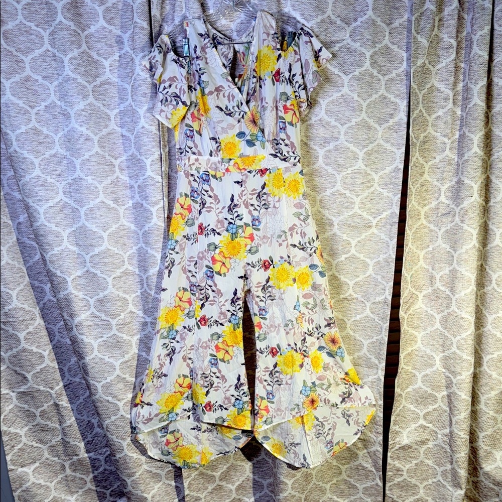Umgee Floral Jumpsuit with Yellow Accents